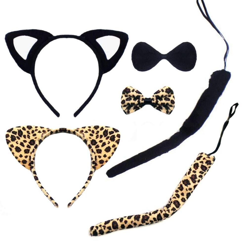 Halloween Cat Ears Headband Kitty Bow Tie Tail Women Cat Hair Hoops Kitten Headp